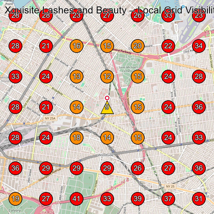 Xquisite Lashes and Beauty GeoGrid visibility map for Eyelash Salon in Bronx
